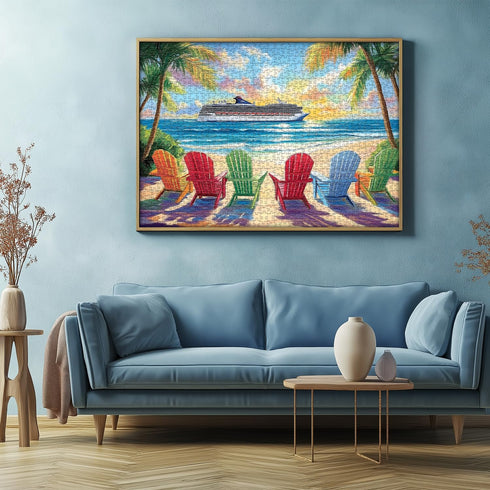 PICKFORU 1000 Summer Beach Puzzles for Adults Piece, Rainbow Beach Lounge Chair Puzzle, Colorful Ocean Jigsaw Puzzle