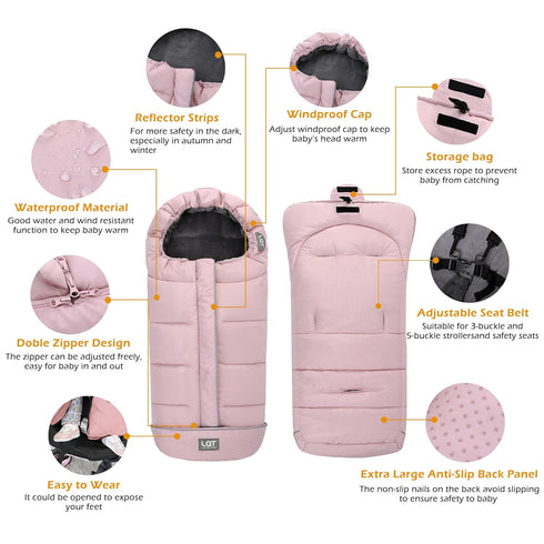 Universal Baby Bunting Bag - Waterproof Stroller Footmuff in Pink