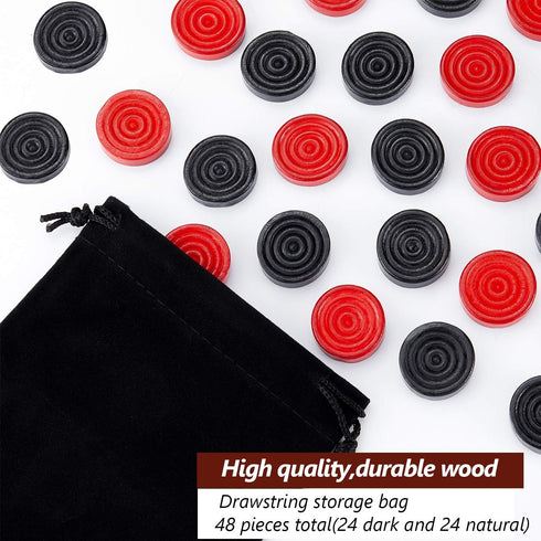 Sumind 48 Pieces Wooden Checkers Pieces, 1.06 Inch Checker Pieces in Drawstring Storage Pouch for Travel Office