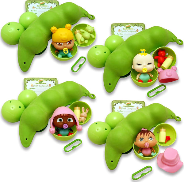 Pea Pod Babies Bundle (Set of 4) - Collectible Mystery Surprise Toys with Mini Baby, Clothing, Accessories