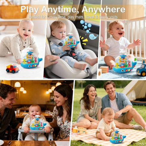 Toylfort 6 Whale Sensory Spinner Toy for Baby: Light Up Rotating Play with Music Safe ABS Early Learning Educational