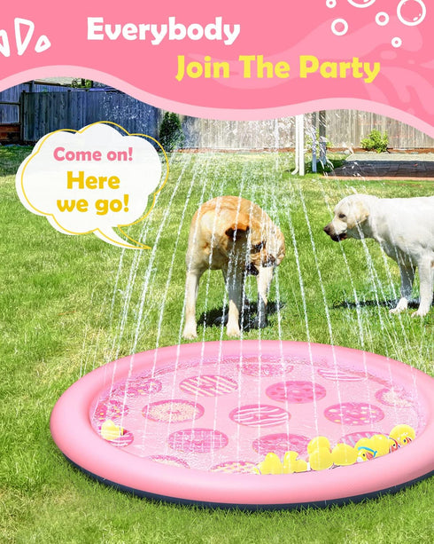 0.58 mm Summer 67in) Peteast Anti-Slip Pink Donut Print Splash Pad for Kids and Dogs Thicken Sprinkler Dog Pool
