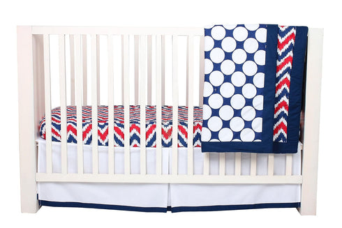 Navy Crib Skirt with White Band - Bacati Mix N Match