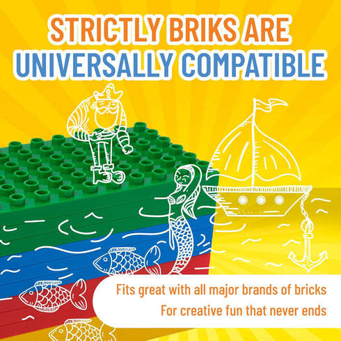 Strictly Briks Compatible with Lego Duplo 12 Pack, Large Building Blocks Baseplates, 7.5 x 3.75 in, Basic Colors