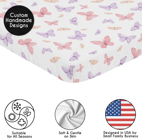 Sweet Jojo Designs Baby Fitted Mini Crib Sheet (Pink/Purple Shabby Chic Butterfly) for Girls, Newborn/Infant Nursery