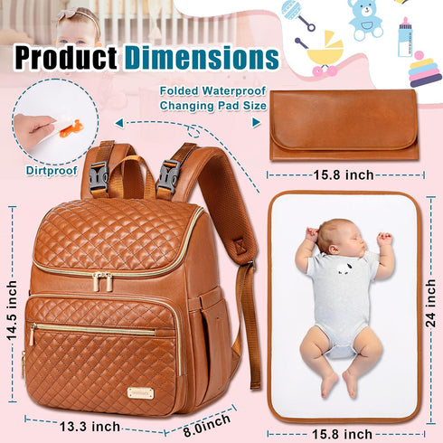 Backpack Backpack,Baby Straps,5 Weitars Diaper Bag Leather Baby Diaper Bag with Changing Pad Travel Diaper Bag
