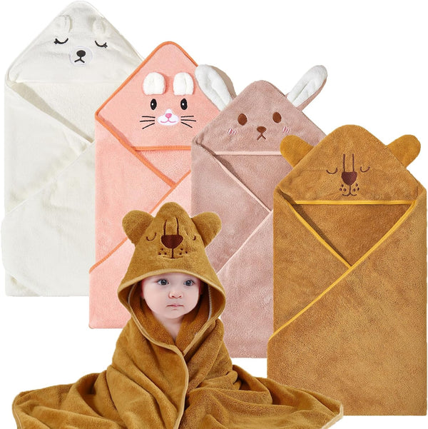 Baby Bath Towel with Hooded 4Pack Absorbent Soft Hooded Towel for Newborns
