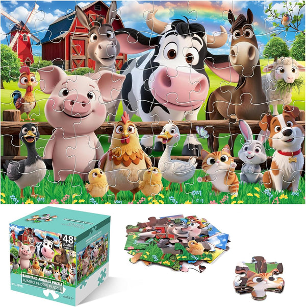 Jumbo Floor Puzzle for Kids,48 Pieces Farm Animals Puzzles for Toddlers 3-5,Large