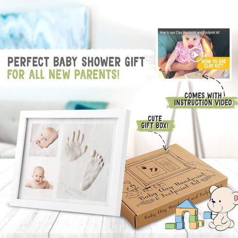 Set Baby Handprint Footprint Keepsake Kit and Organic Burp Cloth Bundle