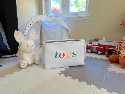 APPLE PIE ORDER Nursery basket, Storage & organizer Bin for Baby, Diapers, Wipes, Books, Toys. White Canvas fabric
