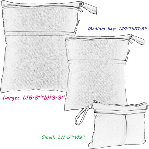 Damero 3pcs Travel Wet and Dry Bag with Handle for Cloth Diaper, Pumping Parts, Clothes, Swimsuit, Black Arrows