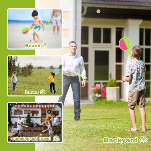 Set 3+ Sets Summer Toss and Catch Game for Kids: Toss and Catch Ball - Outdoor Catching Balls Paddle Toys for Ages