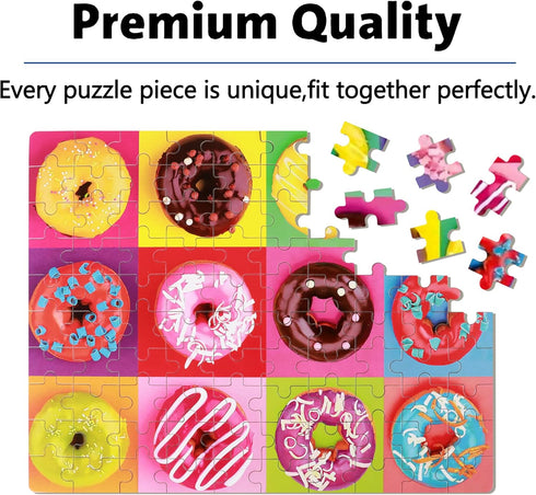 LELEMON Donut Puzzle for Kids Ages 4-8, 100 Piece Jigsaw Puzzles in Metal Box, Educational Fun for Girls and Boys