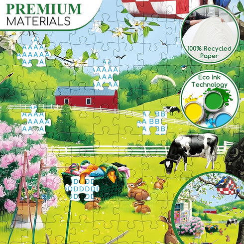 VoYouTwo 500 14-16, 20.5x15 Puzzles for Adults Pieces - Buzy Spring Backyard Jigsaw Puzzle, Farm Quilts Garden Cabin