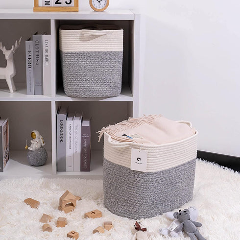 Decorative Cube Storage Bin, Tall Laundry Basket with Handles for Organizing Kids Cloth, Soft Woven Collapsible Yarn