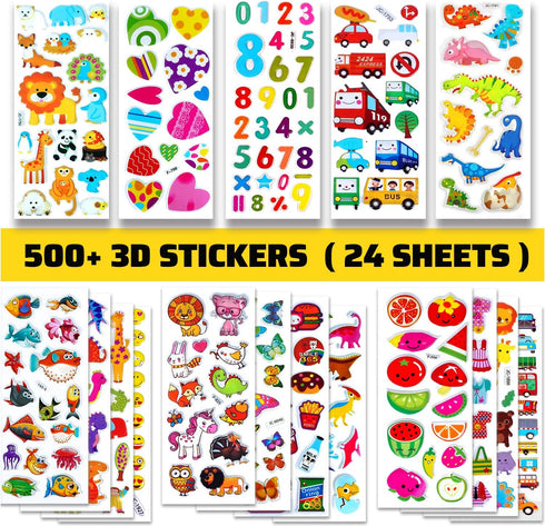 BEESTECH 24 Sheets 500+ Stickers for Kids, Teacher Reward Stickers, Potty Training Bulk with Dinosaur Traffic