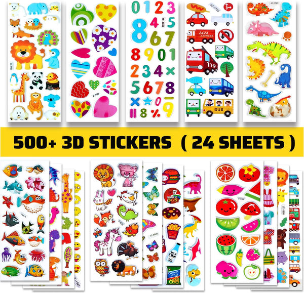 BEESTECH 24 Sheets 500+ Stickers for Kids, Teacher Reward Stickers, Potty Training Bulk with Dinosaur Traffic