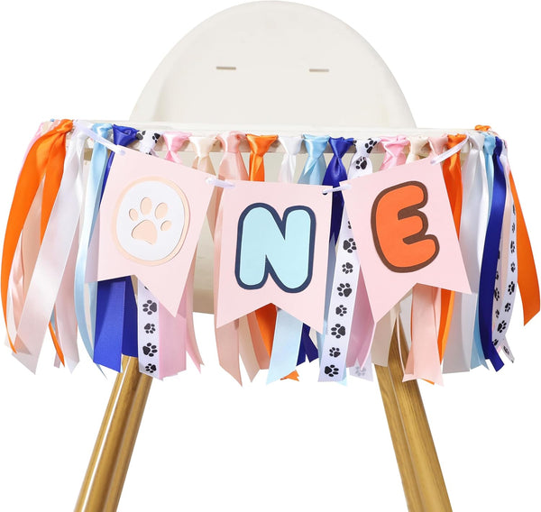 BASCT Light Blue Navy Brown Orange Pink 1st Birthday High Chair Banner -