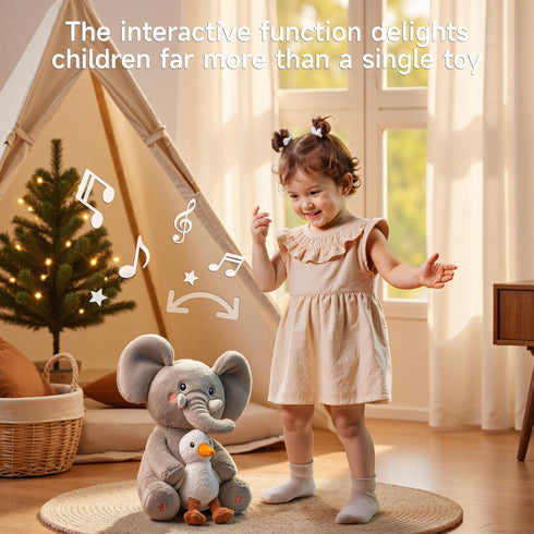 TUMAMA Elephant Stuffed Animal Toys, Interactive Singing Talking Plush Elephant and Bird Toy, Baby Animated Animals