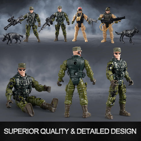US Army Men Action Figures Play Set, Toy Soldiers with Military Weapons Accessories for Kids Boys