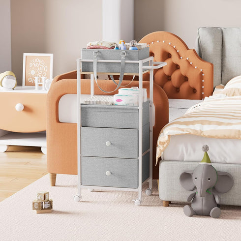 3In1 Modanais Baby Diaper Caddy Organizer Cart with Drawers - Rolling Storage Cart with Wheels, Removable Diaper Caddy
