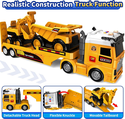 DWIRCTOYS 3 4 5 6 7 8 25" Toddler Boy Toys for Ages Years Old, Large Construction Carrier Truck Toy Excavator and Dump