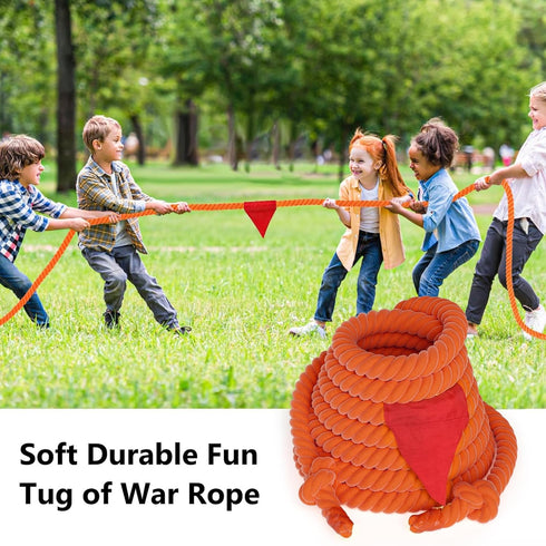 X XBEN Tug of War Rope with Flag for Kids, Teens, and Adults, Soft Cotton Rope for Team Building Activities