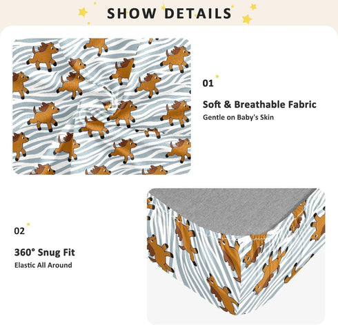 miaozhen 1 Pack 52x28 Cotton Baby Crib Sheets Soft Cute Cartoo Brown Horse Zebras Stripes Muslin Crib Sheets