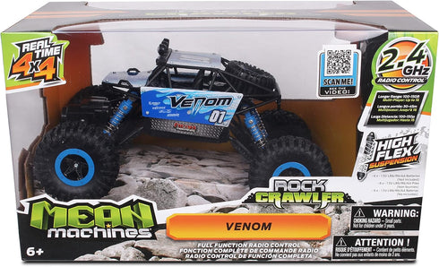 NKOK Mean Machines 1:16 RC Rock Crawler Venom, Blue, 2.4GHz, Pistol Grip Full Function Controller