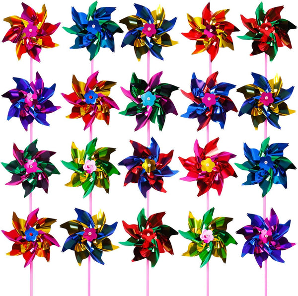 Elcoho 100 Pieces Plastic Rainbow Windmill Party Pinwheels, DIY Pinwheel for Kids Toy Garden Party Decor