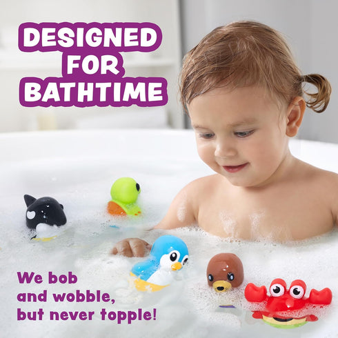 6 Pack Tub Works Tub Bobbers Bob, Wobble & Float Upright Toddler Bath Toys, | Unique Wobbling Action | Sealed, No Hole