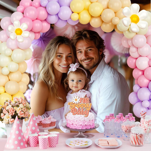 Hombae Groovy One Birthday Decorations, Hippie Daisy First Party Decor, Boho Themed Backdrop Balloon Monthly Photo