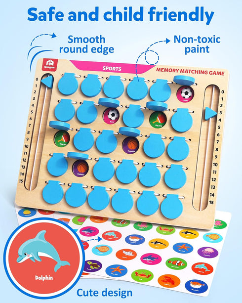 3 4 5 Coogam Memory Matching Game, Wooden Board Travel Toy with Memory Cards, Essential Activity for Road Trip
