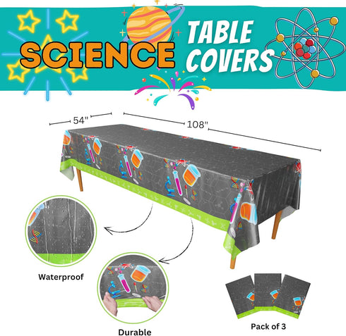 Blue Orchards Science Party Table Covers (Pack of 3) - 54"x108" XL - Science Birthday Party Decorations, Science Tablecloth, Science Party Decorations, Chemistry Party, Laboratory Theme Table Cloth by Blue Orchards
