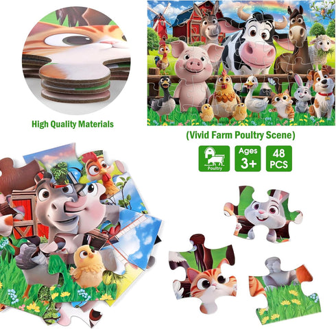 Kids,48 3-5,Large 4-8 Jumbo Floor Puzzle for Pieces Farm Animals Puzzles for Toddlers Barn Jigsaw Puzzles,Preschool