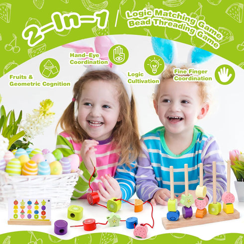 Appoft 2-5 2 3 4 5 2-4 Montessori Wooden Beads Mastery Kit: Fine Motor Skills Builder for Toddlers Stacking Blocks