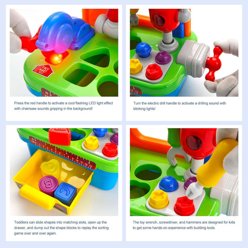 1 1-3, Set Toddler Tool Bench Toys for Year Old Boy, Kids Tool Bench Toys for Toddlers Multifunctional Early Learning