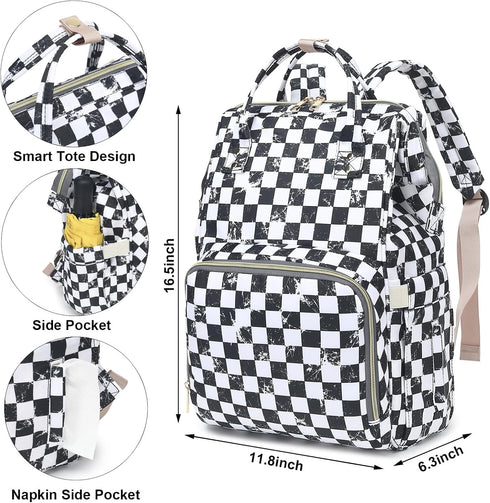 Dezcrab Backpack Backpacks Marble Checkered Baby Diaper Bag for Women, Large Capacity Waterproof Maternity Travel Nappy
