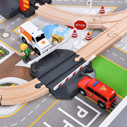 Giant Bean 72PCS Wooden Train Tracks & Trains, Gift Packed Railway Kits for Kids, Toddler Boys and Girls 3 Years+