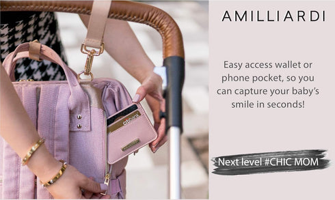 Backpack Diaper Bag Light Pink, Water- Resistant Polyester Baby Bag Detachable Stroller Straps Stylish & Spacious