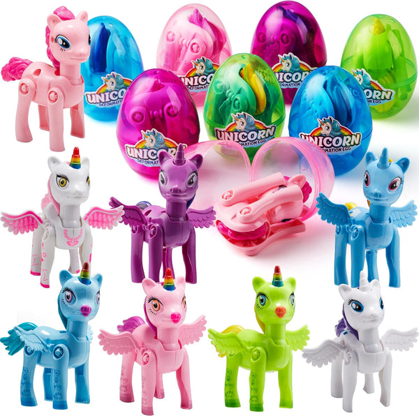 JOYIN 8 Pack Pre Filled 3.5" Easter Egg with Unicorn Deformation Toys,