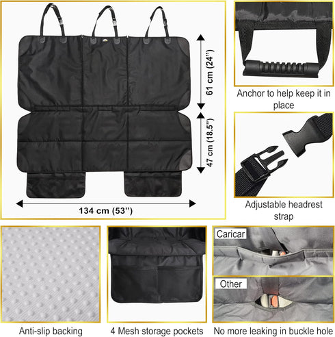 3 4Pockets Car Seat Protector, Under Child Car Seats Cover | Waterproof, Functional Rear Belts, Baby Carseat Cushion