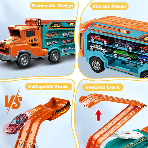 3-5 4-8,Foldable Sets 2.8-Ft 6 3 4 5 6 7 8+ Toddler Car Truck Toys,Car Carrier Truck Toy for Kids Age Car Track