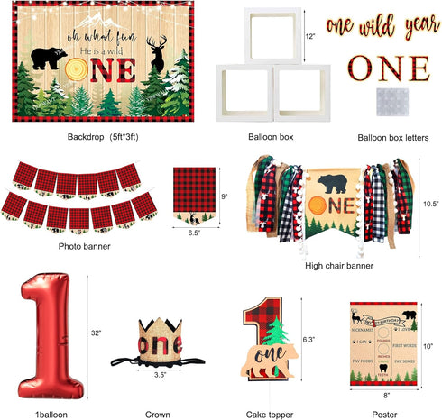 YJDFWAUT 1st Lumberjack First Birthday Decorations, Lumberjack Birthday Party Supplies, Buffalo Plaid Monthly Photo