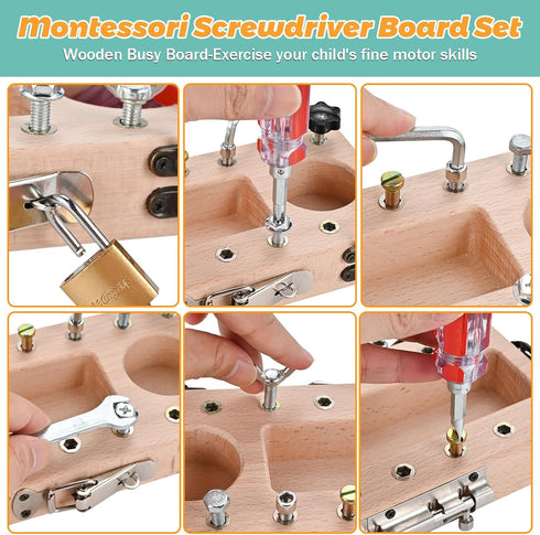 Set 3 4 5 Montessori Screwdriver Board with Lock and Key, Montessori Toys for Year Old, Wooden Screw Driver Activities