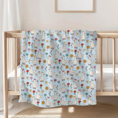 Selgkds 60x80inch Cute Geese Boho Flowers Baby Blankets for Girls Boys Infants Toddler Crib Stroller Blue Spring Ducks