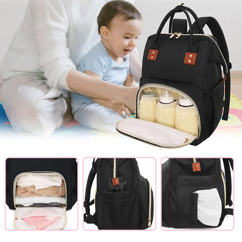Femuar Diaper Bag Backpack, Multifunction Maternity Nappy Bag for Girls & Boys, Large Capacity, Dark Black