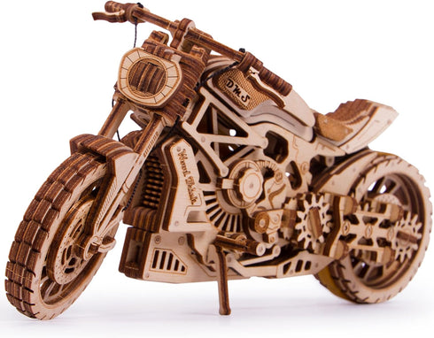 Wood Trick Motorcycle with Rubber Band Motor - Mechanical Model Kits for Adults and Kids, 10x4-3D Wooden Puzzles