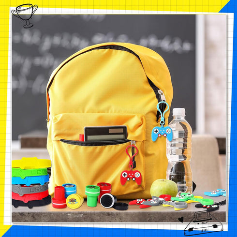 Skylety 72 Pcs Video Game Party Favor Set, Rubber Bracelets, Stamps, and Keychains for Kids