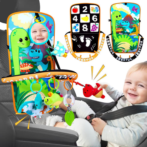 Innofans Baby Car Seat Dinosaurs Toys - Kick and Play Double Sided Infant